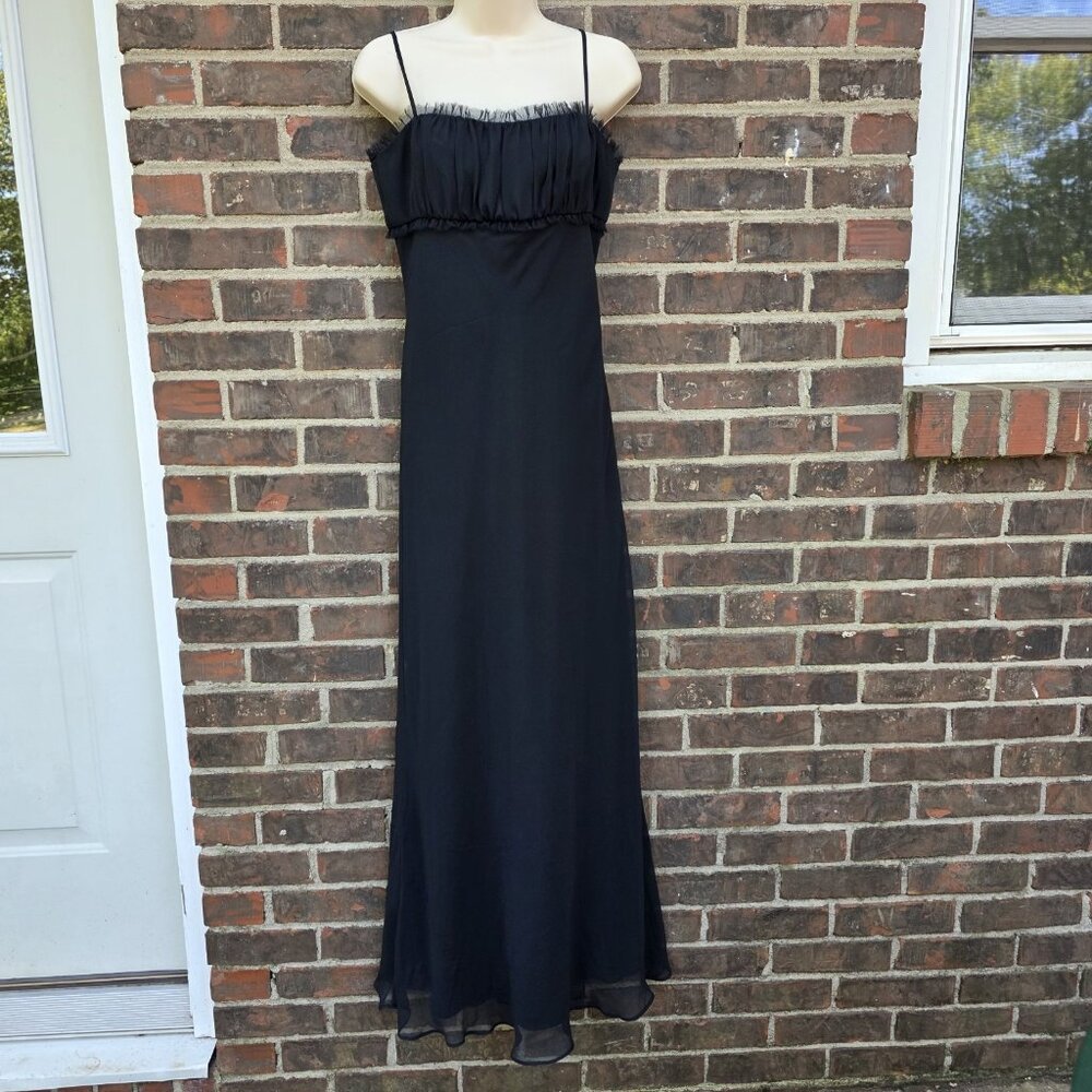 A.B.S. Evening By Allen Schwartz Black Maxi Dress Gown Ruffled y2k 90s Sz 8
